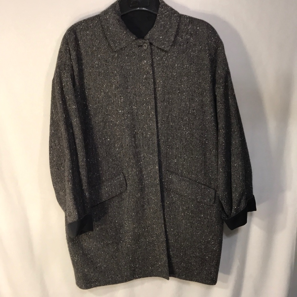 Reversible Tweed & Black Boxy Vintage Coat